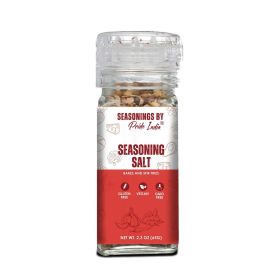 Pride of India Seasoning Salt 2.3 oz (65 gm) w/ Convenient Grinder Cap Tangy Spicy Taste | Himalayan Pink Salt Fresh Garlic Onion Spices | Used for Se